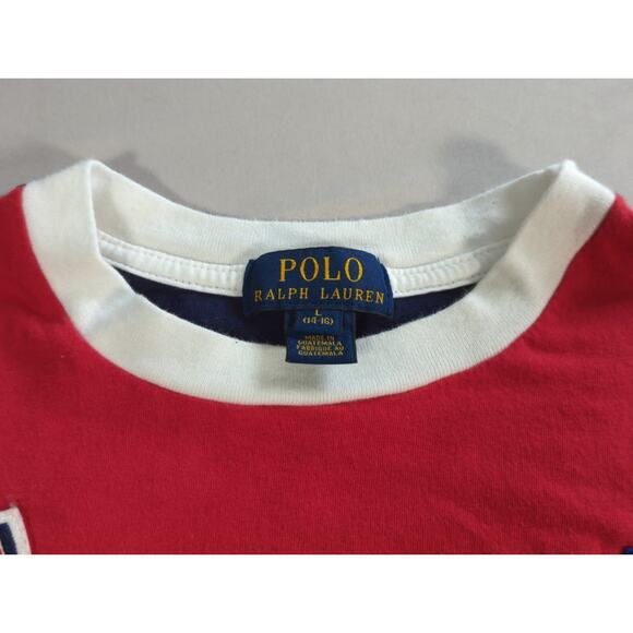 Polo Ralph Lauren Boys/Teens L (14‑16) Crest Logo T‑Shirt Red Navy Sleeve - Picture 7 of 15